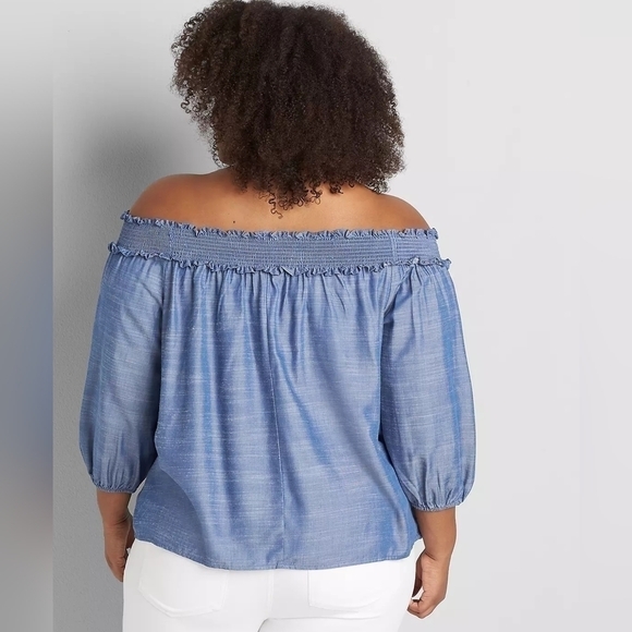 Lane Bryant 3/4 Sleeve Chambray Off-the-Shoulder Top Size 14/16 New With Tags - Picture 2 of 8